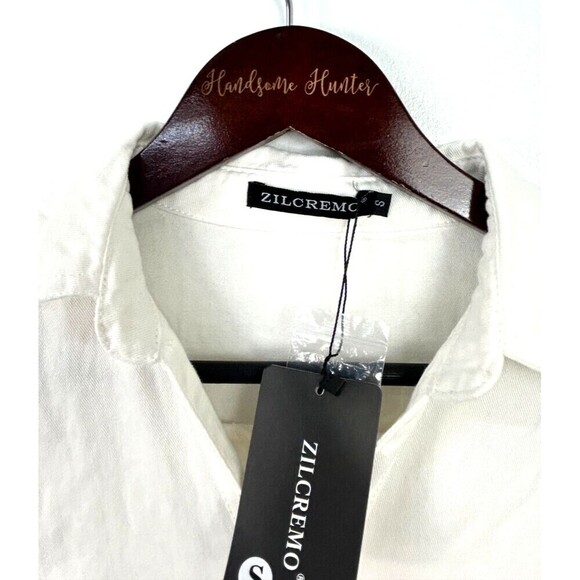 New Zilcremo Women S White Denim Shirt Dress Long Sleeve Jean Button Up 1059T2 - Picture 9 of 12